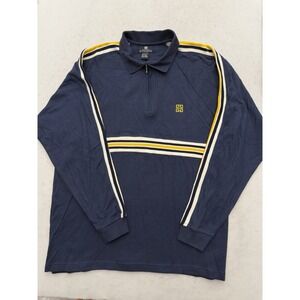 Vintage 90s Givenchy Activewear Pullover Sweatshirt 1/4 Zip Mens XL Blue Striped